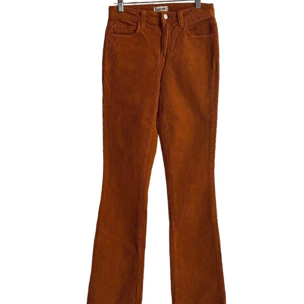 L'AGENCE Oriana High Rise Straight Corduroy Pants Orange Medallion Fall Sz 25